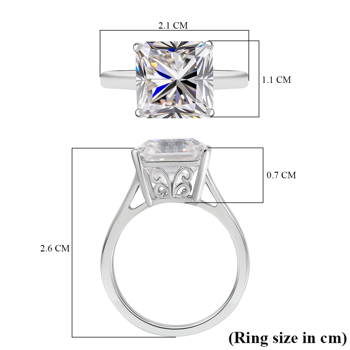 Moissanite Asscher Cut Solitaire Ring in Rhodium Overlay Sterling Silver 4.91 Ct. V32533307 6