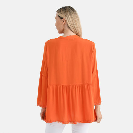 Tamsy Spring V-Neck Loose Fit Top with Crochet Trim 8034382 2