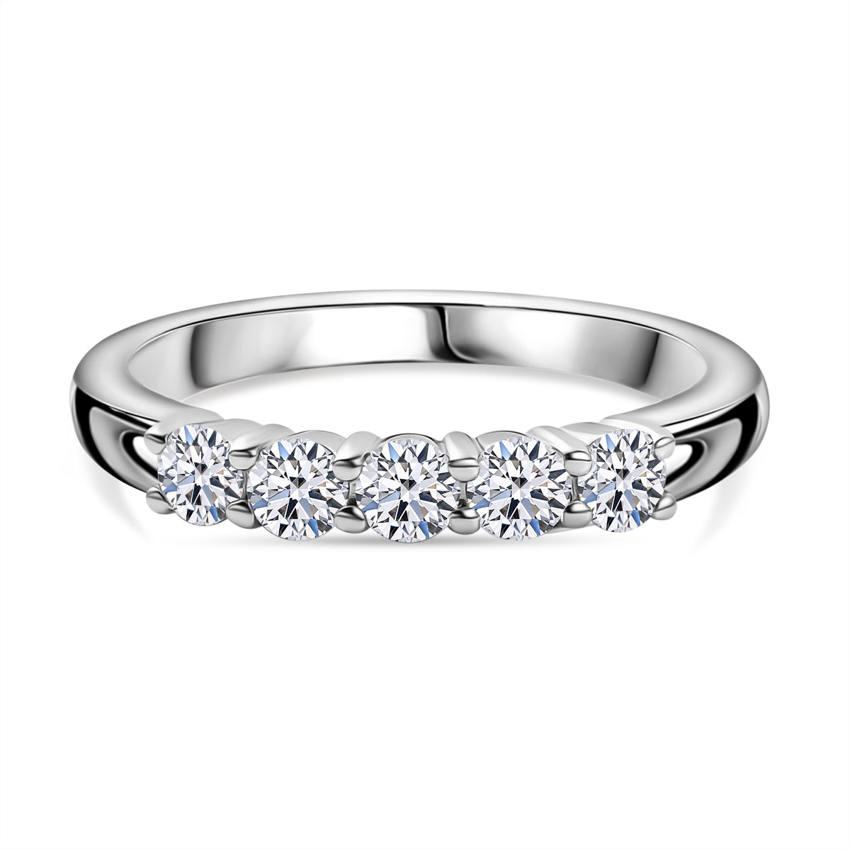 LUXURIANT 0.51 Ct. Lab Grown Diamond 5-Stone Ring in Rhodium Overlay Sterling Silver (SI G/H) 8036375 0