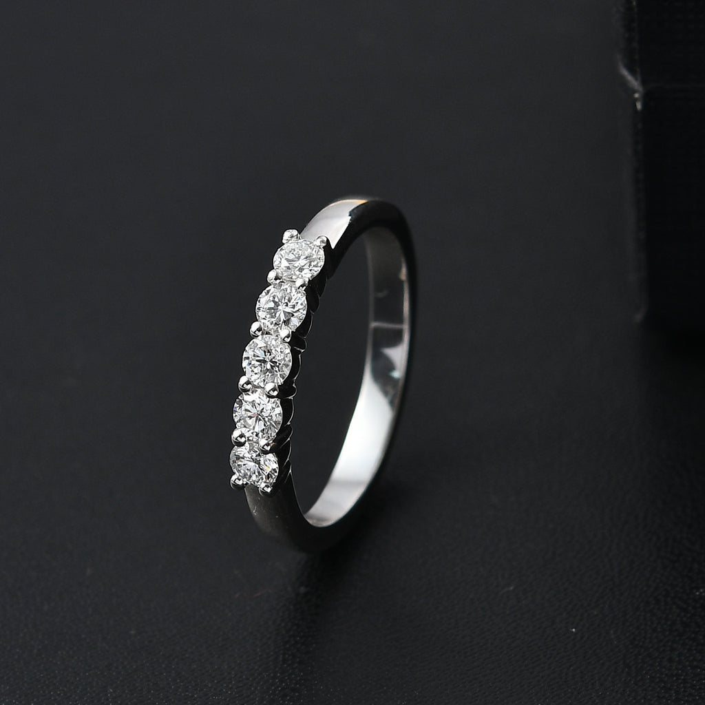 Luxuriant - Lab Grown Diamond (SI/G-H) 5 Stone Band Ring in Rhodium Overlay Sterling Silver 0.45 Ct_8036375_1