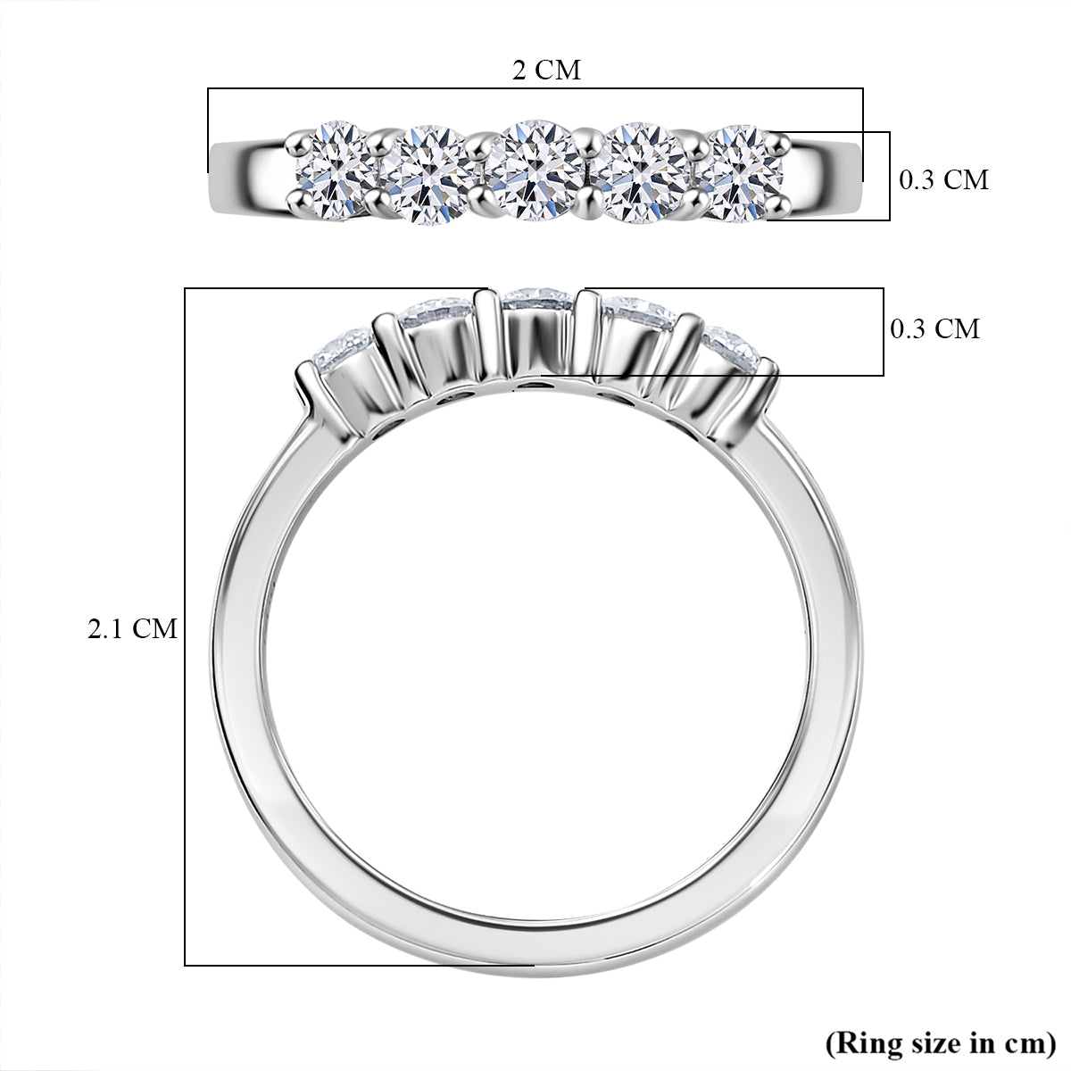 LUXURIANT 0.51 Ct. Lab Grown Diamond 5-Stone Ring in Rhodium Overlay Sterling Silver (SI G/H) 8036375 6