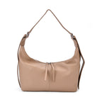 Versatile Genuine Leather Shoulder Bag with Adjustable Strap - Beige_8037361