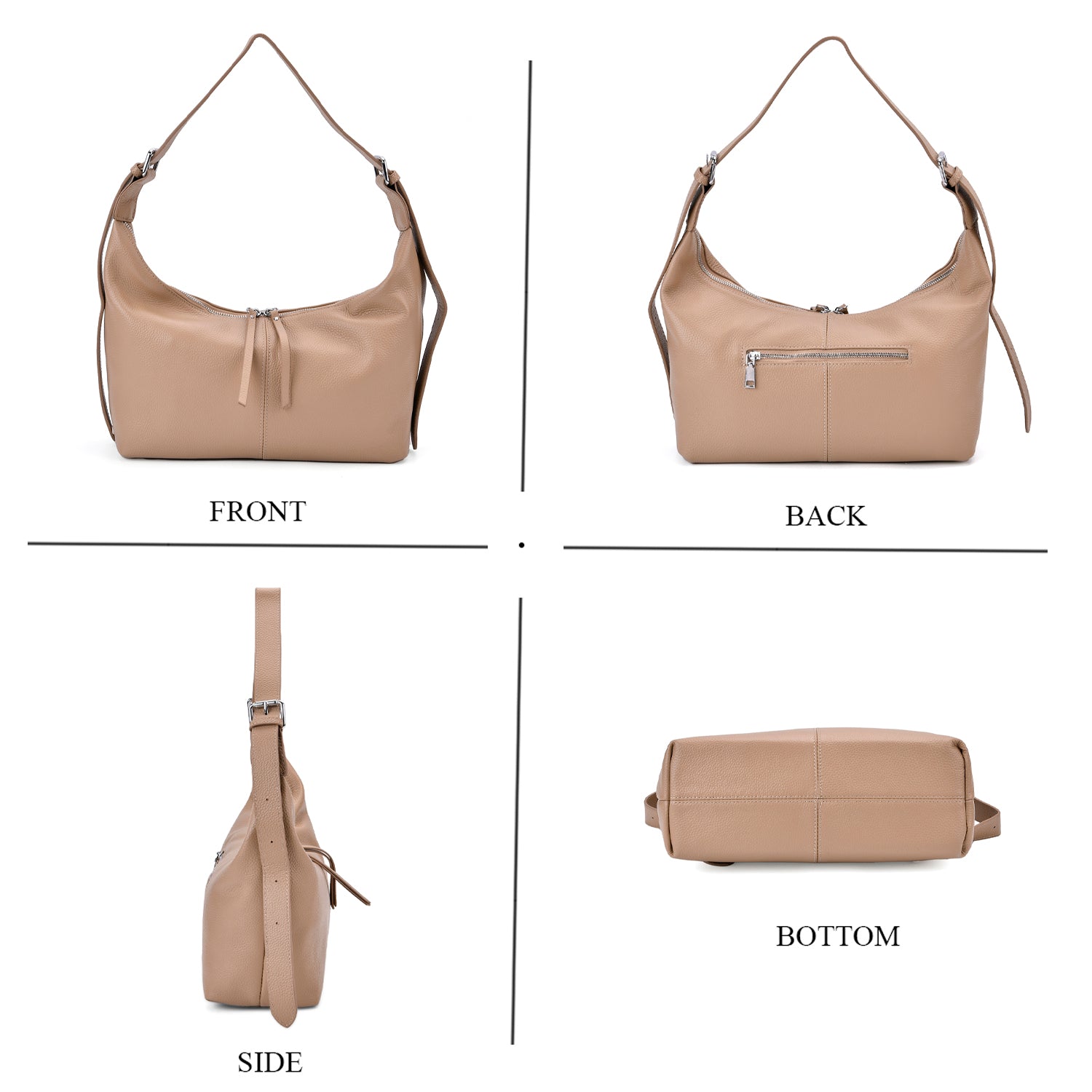 Versatile Genuine Leather Shoulder Bag with Adjustable Strap - Beige 8037361 1