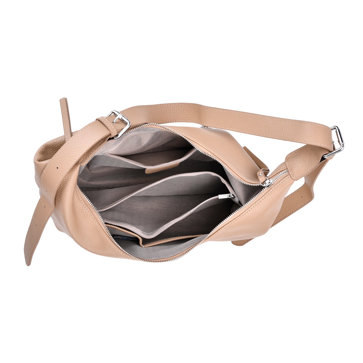 Versatile Genuine Leather Shoulder Bag with Adjustable Strap - Beige 8037361 2