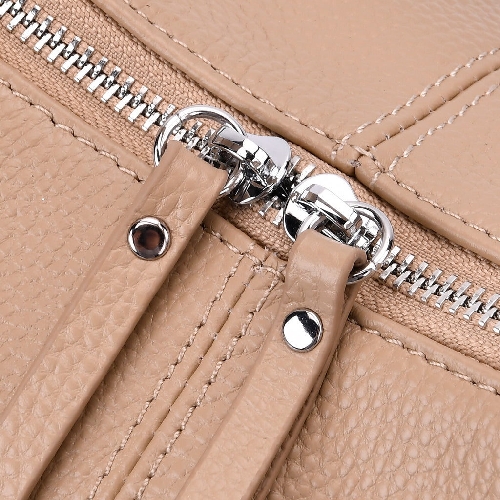 Versatile Genuine Leather Shoulder Bag with Adjustable Strap - Beige_8037361_5