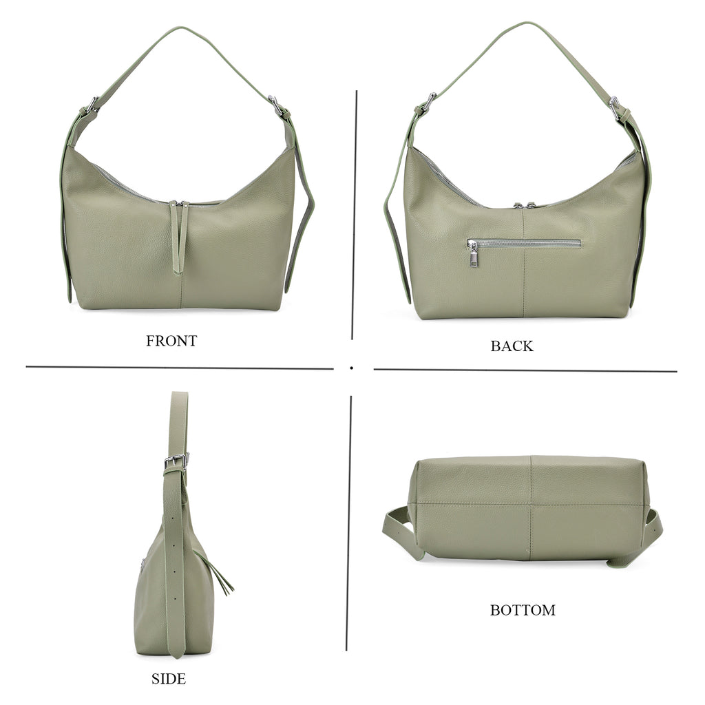 Designer Inspired Genuine Leather Shoulder Bag with Adjustable Strap - Green_8037365_3