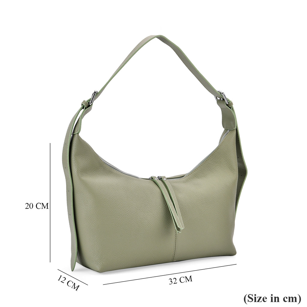 Designer Inspired Genuine Leather Shoulder Bag with Adjustable Strap - Green_8037365_6