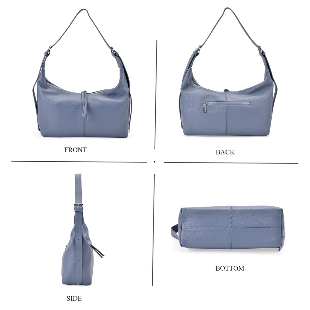 Versatile Genuine Leather Shoulder Bag with Adjustable Strap - Blue_8037366_3