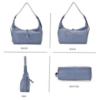 Versatile Genuine Leather Shoulder Bag with Adjustable Strap - Blue_8037366_3
