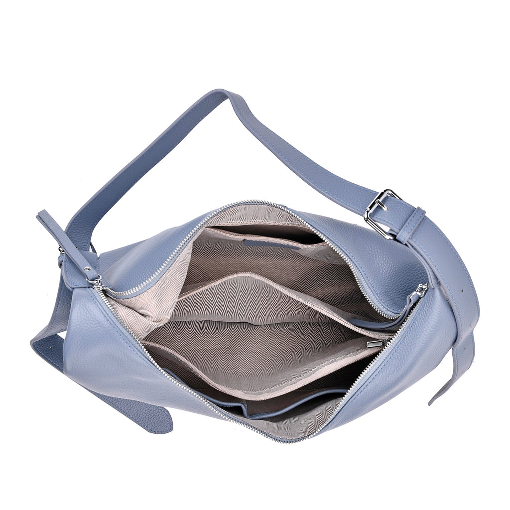 Versatile Genuine Leather Shoulder Bag with Adjustable Strap - Blue_8037366_4