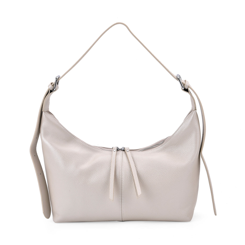 Versatile Genuine Leather Shoulder Bag with Adjustable Strap - White Pearl_8037370