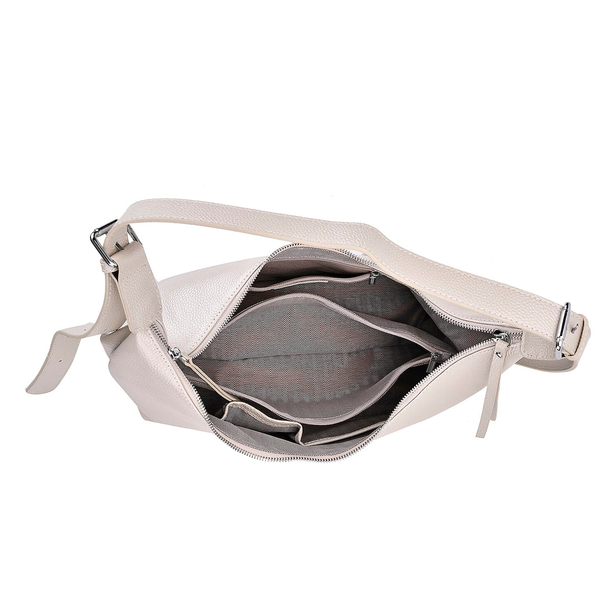 Versatile Genuine Leather Shoulder Bag with Adjustable Strap - White Pearl V32747745 2