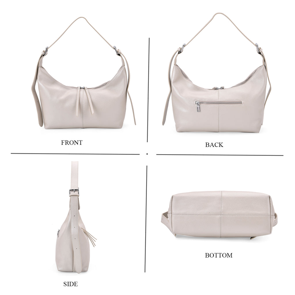Versatile Genuine Leather Shoulder Bag with Adjustable Strap - White Pearl_8037370_3
