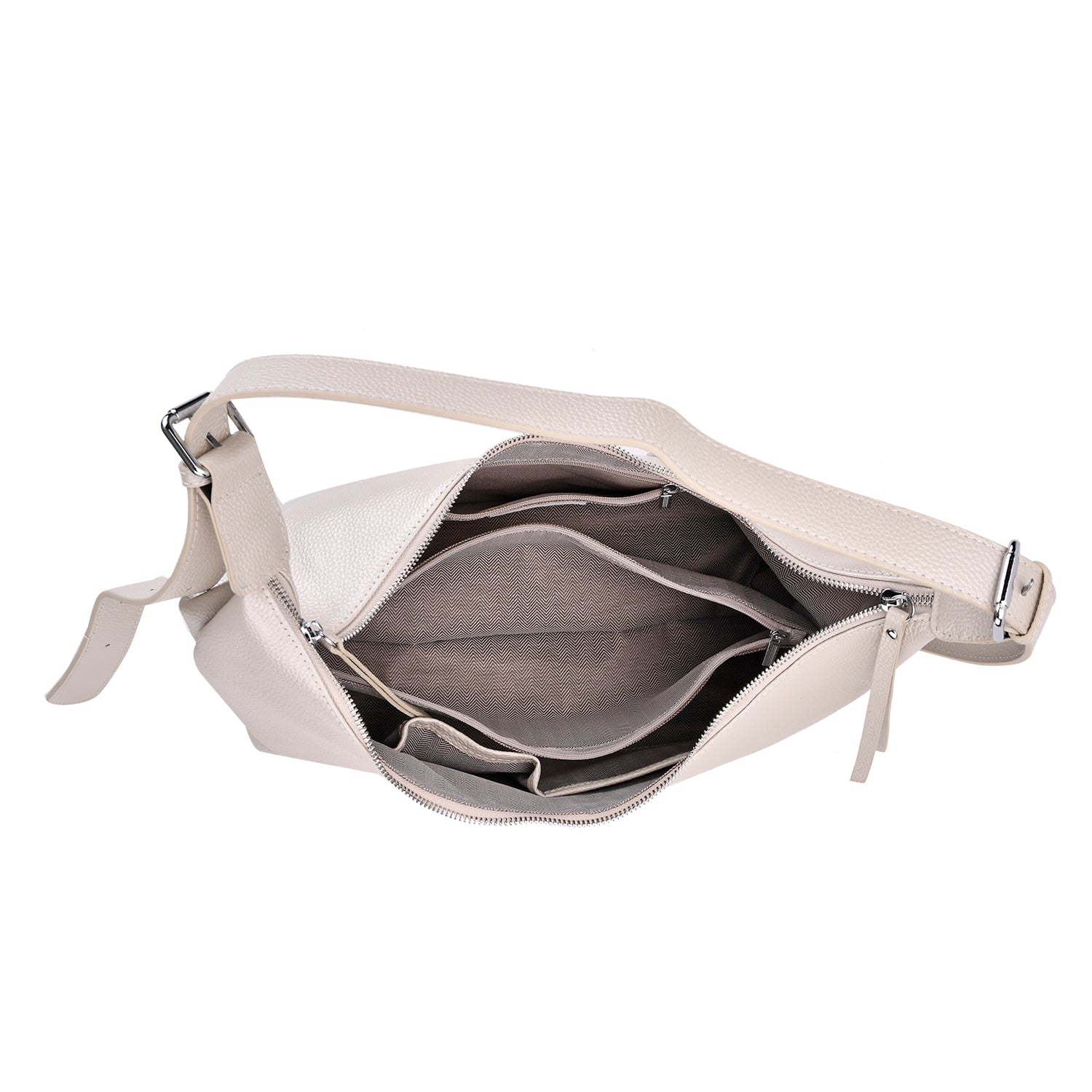 Versatile Genuine Leather Shoulder Bag with Adjustable Strap - White Pearl 8037370 2