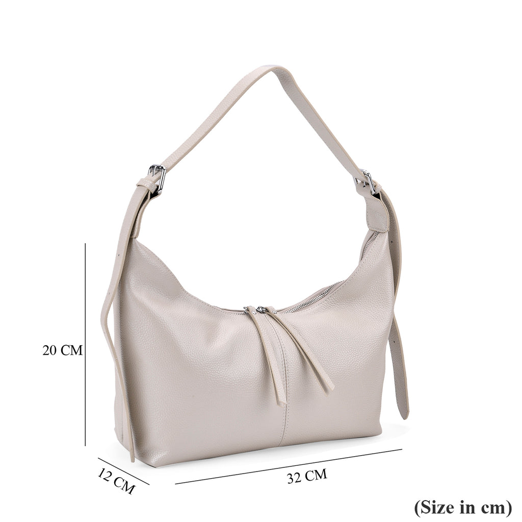Versatile Genuine Leather Shoulder Bag with Adjustable Strap - White Pearl_8037370_6