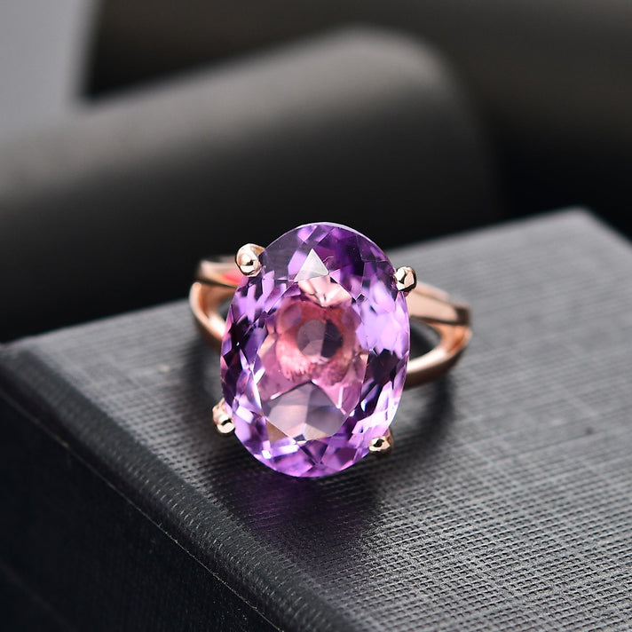 Rose De France Amethyst Solitaire Ring in 18K Vermeil Rose Gold Plated Sterling Silver 12.12 Ct. 8037510 2
