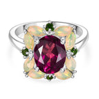 Rhodolite Garnet ,  Natural Chrome Diopside ,  Ethiopian Opal  Main Stone With Side Stone Ring in Rhodium Overlay Sterling Silver 4.38 ct  4.042  Ct._8037524