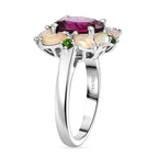 Rhodolite Garnet ,  Natural Chrome Diopside ,  Ethiopian Opal  Main Stone With Side Stone Ring in Rhodium Overlay Sterling Silver 4.38 ct  4.042  Ct._8037524_3