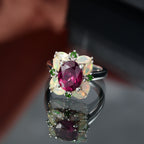 Rhodolite Garnet ,  Natural Chrome Diopside ,  Ethiopian Opal  Main Stone With Side Stone Ring in Rhodium Overlay Sterling Silver 4.38 ct  4.042  Ct._8037525_1