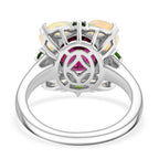 Rhodolite Garnet ,  Natural Chrome Diopside ,  Ethiopian Opal  Main Stone With Side Stone Ring in Rhodium Overlay Sterling Silver 4.38 ct  4.042  Ct._8037525_4