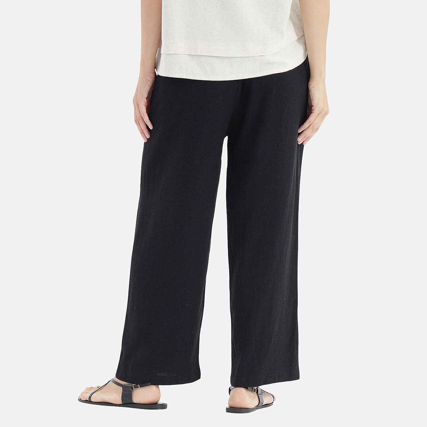 LA MAREY Linen Blend Womens Embroidered Details Relaxed Fit Trousers (Size 20-22) - Black V32515051 0