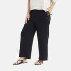 LA MAREY Linen Blend Womens Embroidered Details Relaxed Fit Trousers (Size 20-22) - Black_8037637_2