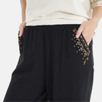 LA MAREY Linen Blend Womens Embroidered Details Relaxed Fit Trousers (Size 20-22) - Black_8037637_4