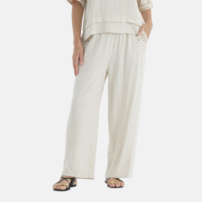 La Marey Embroidered Wide-Leg Trousers (Size 16 To 18) - Cream 8037753 1