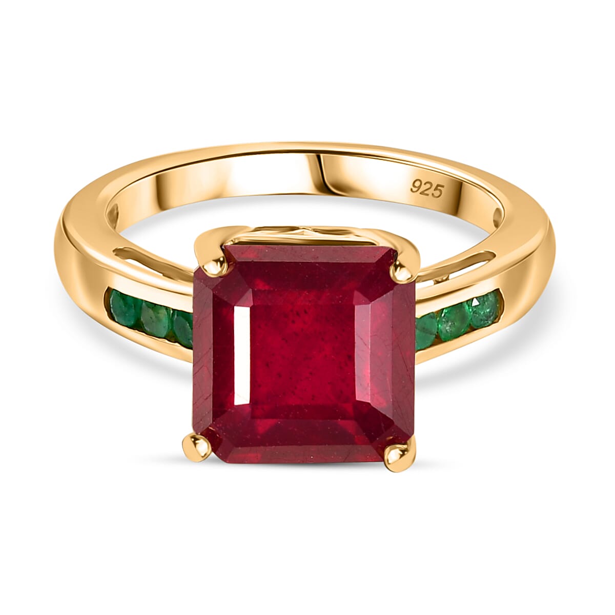 African Ruby, Zambian Emerald Solitaire Ring in 18K Vermeil Yellow Gold Over Sterling Silver 8.14 Ct. 8038026 0