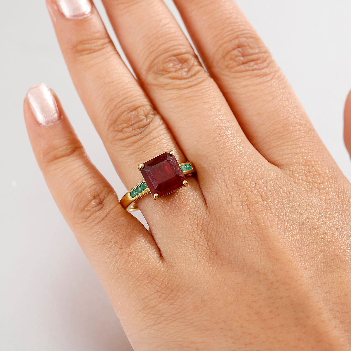 African Ruby, Zambian Emerald Solitaire Ring in 18K Vermeil Yellow Gold Over Sterling Silver 8.14 Ct. 8038026 3