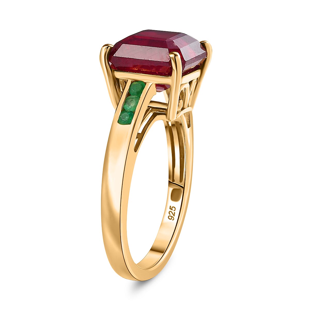 African Ruby, Zambian Emerald Solitaire Ring in 18K Vermeil Yellow Gold Over Sterling Silver 8.14 Ct. 8038026 4
