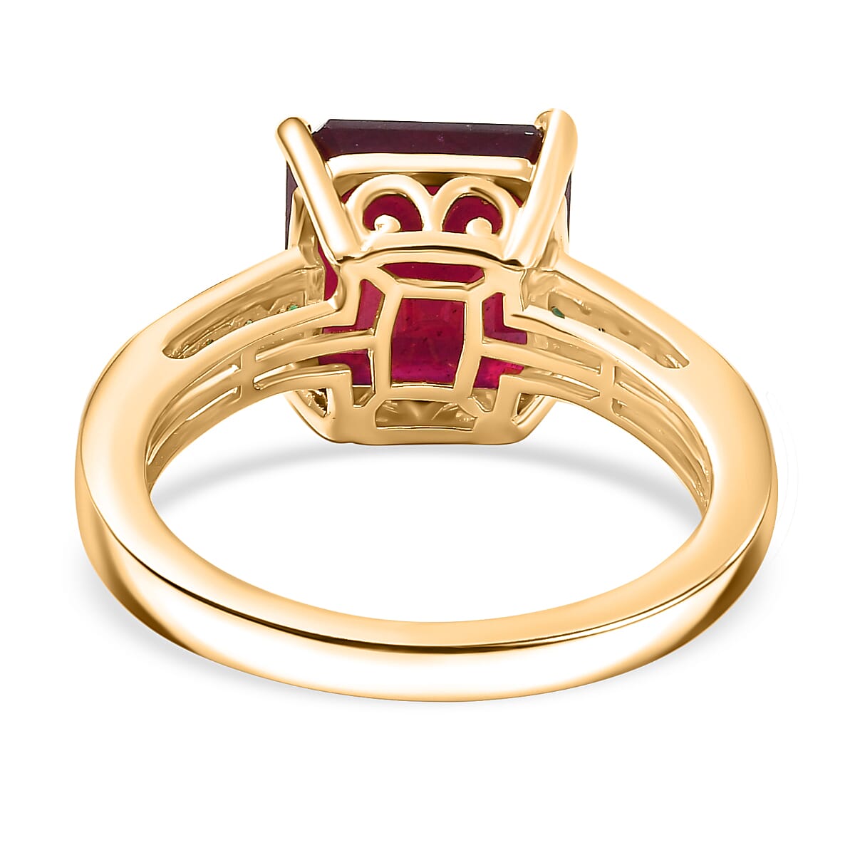 African Ruby, Zambian Emerald Solitaire Ring in 18K Vermeil Yellow Gold Over Sterling Silver 8.14 Ct. 8038026 5