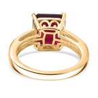 African Ruby & Zambian Emerald Solitaire Ring in 18K Vermeil Yellow Gold Plated Sterling Silver 8.14 Ct.