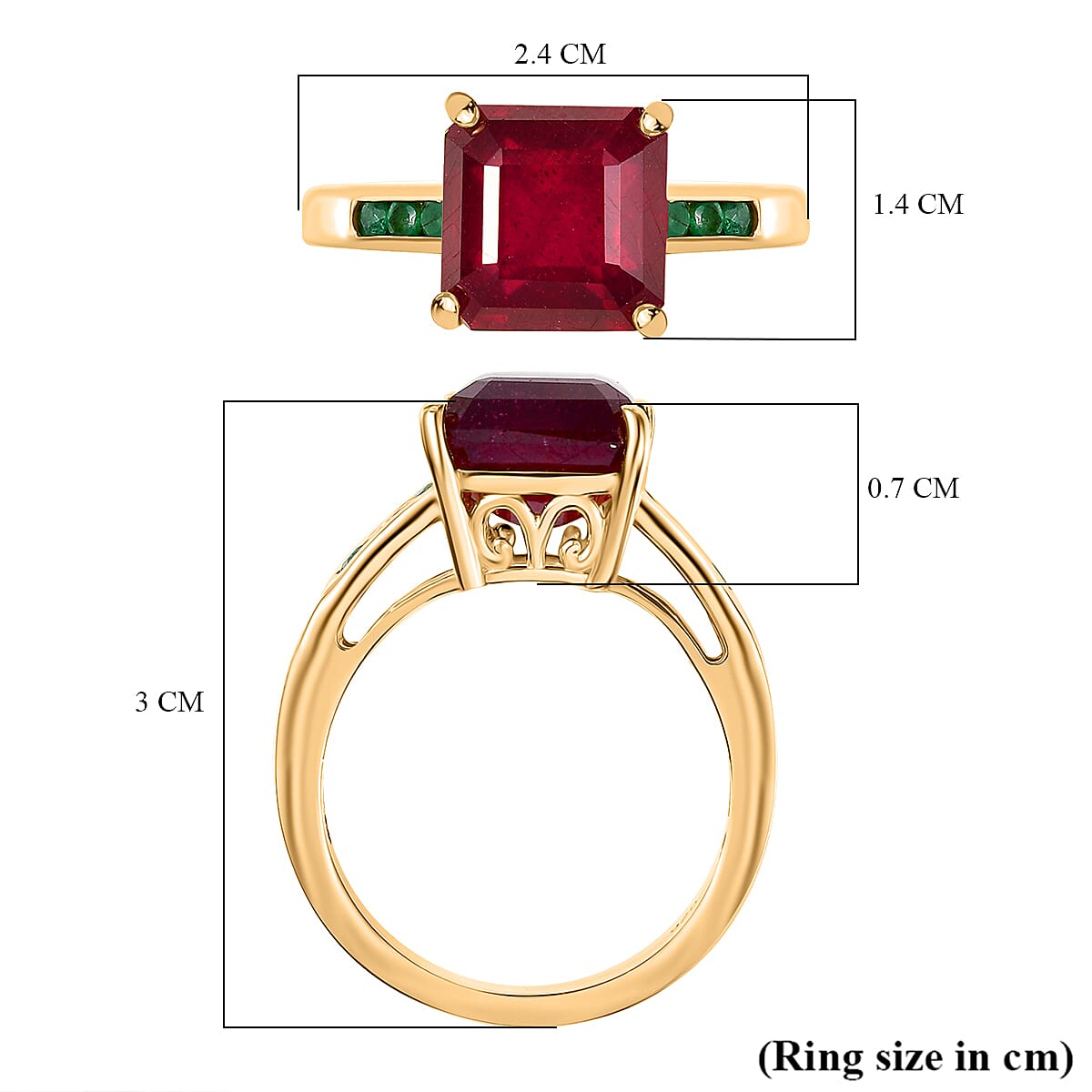 African Ruby, Zambian Emerald Solitaire Ring in 18K Vermeil Yellow Gold Over Sterling Silver 8.14 Ct. 8038026 6
