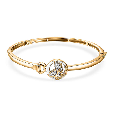 GP Italian Garden Collection - White Zircon Butterfly Openable Bangle (Size - 7.5) in 18K Vermeil Yellow Gold and Rhodium Over Sterling Silver 8038544 1
