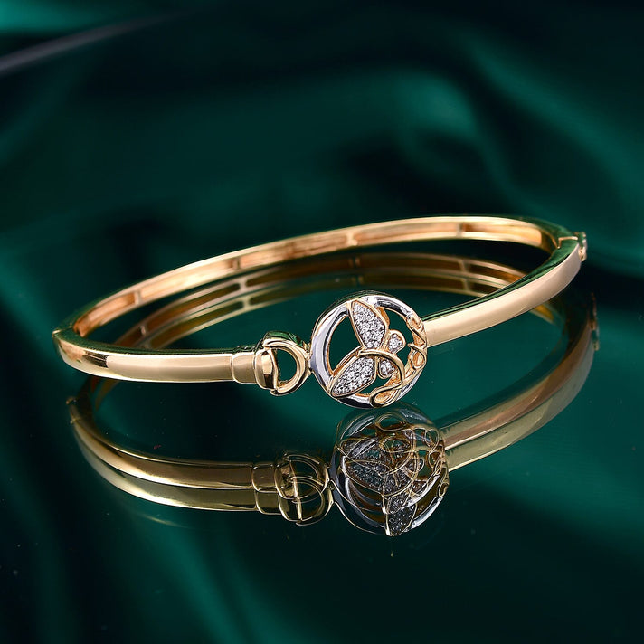 GP Italian Garden Collection - White Zircon Butterfly Openable Bangle (Size - 7.5) in 18K Vermeil Yellow Gold and Rhodium Over Sterling Silver 8038544 2