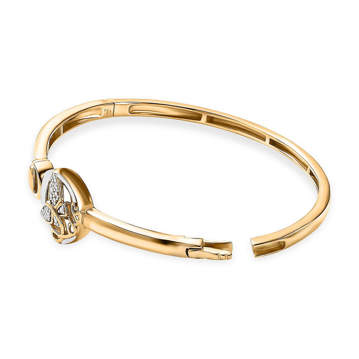 GP Italian Garden Collection - White Zircon Butterfly Openable Bangle (Size - 7.5) in 18K Vermeil Yellow Gold and Rhodium Over Sterling Silver 8038544 3