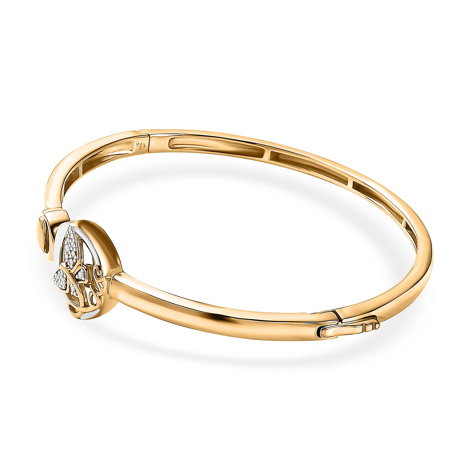GP Italian Garden Collection - White Zircon Butterfly Openable Bangle (Size - 7.5) in 18K Vermeil Yellow Gold and Rhodium Over Sterling Silver 8038544 4