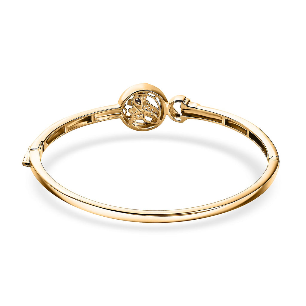 GP Italian Garden Collection - White Zircon, Blue Sapphire Bangle (Size - 7.5) in 18K Vermeil Yellow Gold Plated & Rhodium Overlay Sterling Silver
