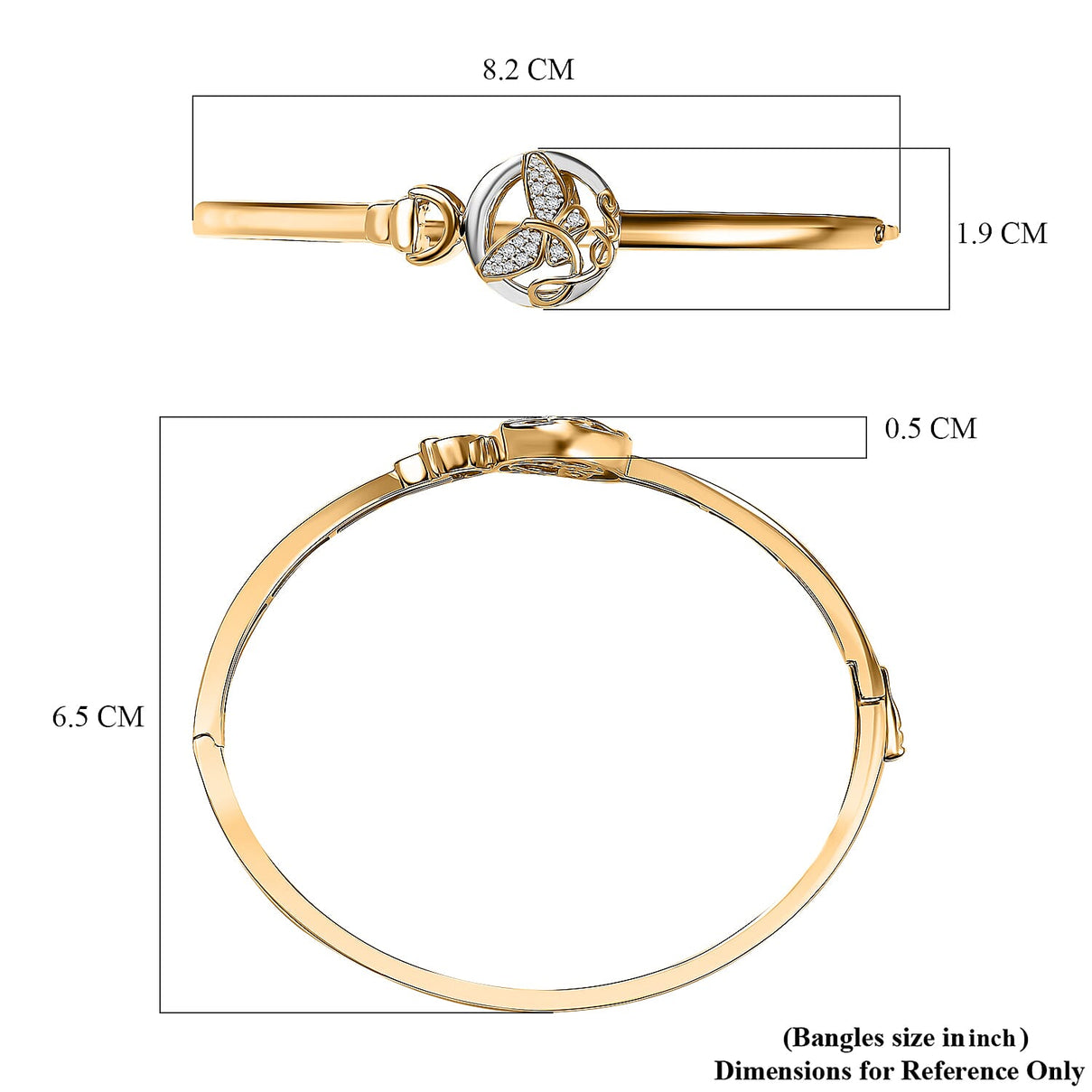 GP Italian Garden Collection - White Zircon Butterfly Openable Bangle (Size - 7.5) in 18K Vermeil Yellow Gold and Rhodium Over Sterling Silver 8038544 6