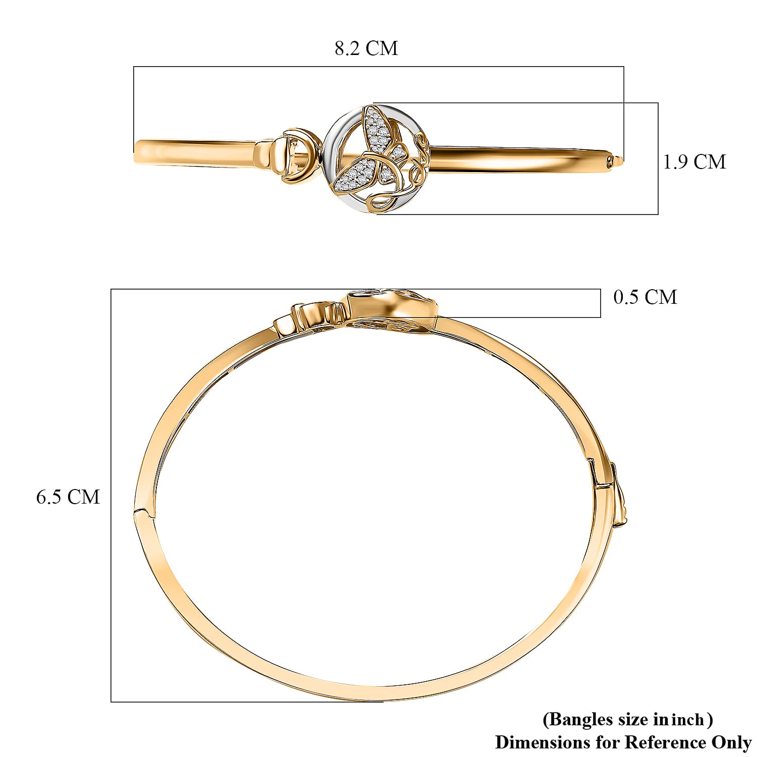 GP Italian Garden Collection - White Zircon Butterfly Openable Bangle (Size - 7.5) in 18K Vermeil Yellow Gold and Rhodium Over Sterling Silver 8038544 6