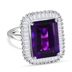 Natural AAA Moroccan Amethyst & Moissanite Ring in Rhodium Overlay Sterling Silver 8.49 Ct._8039788