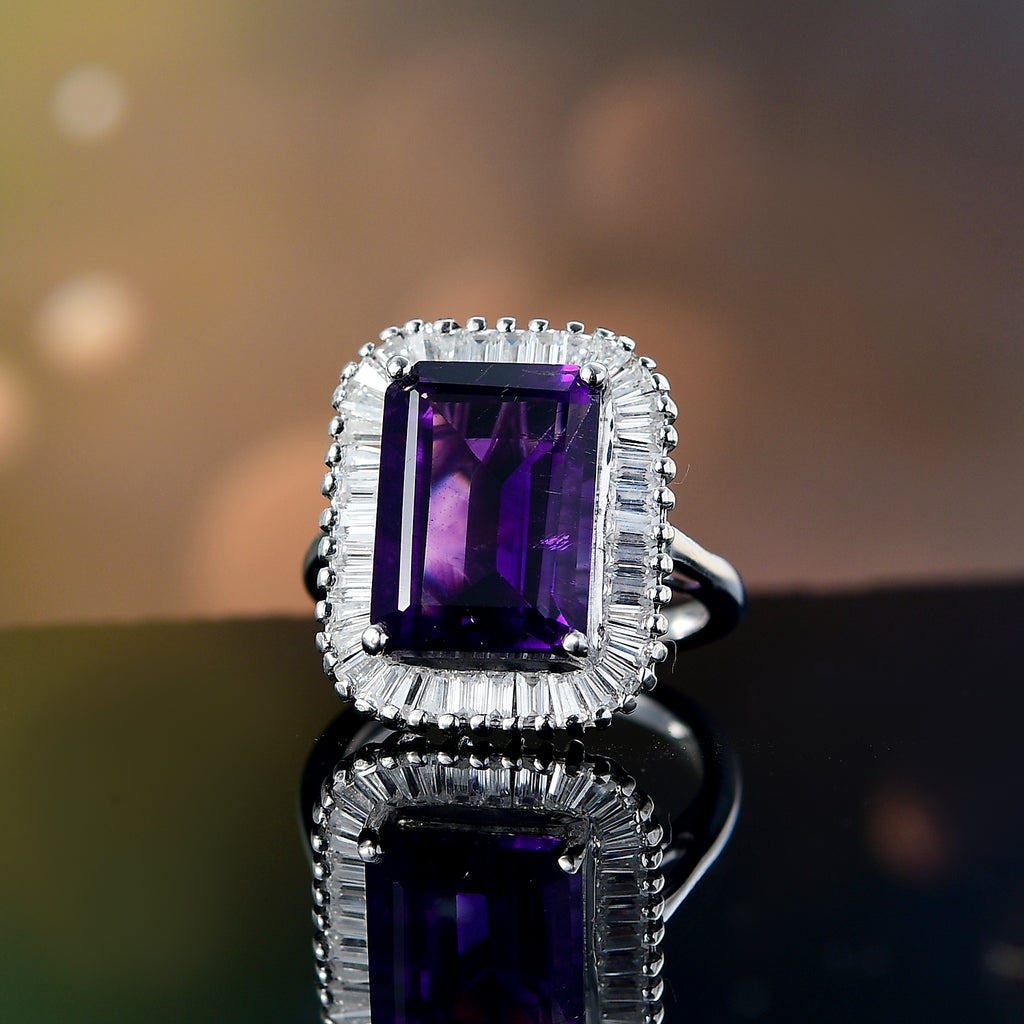 Natural AAA Moroccan Amethyst & Moissanite Ring in Rhodium Overlay Sterling Silver 8.49 Ct._8039788_1
