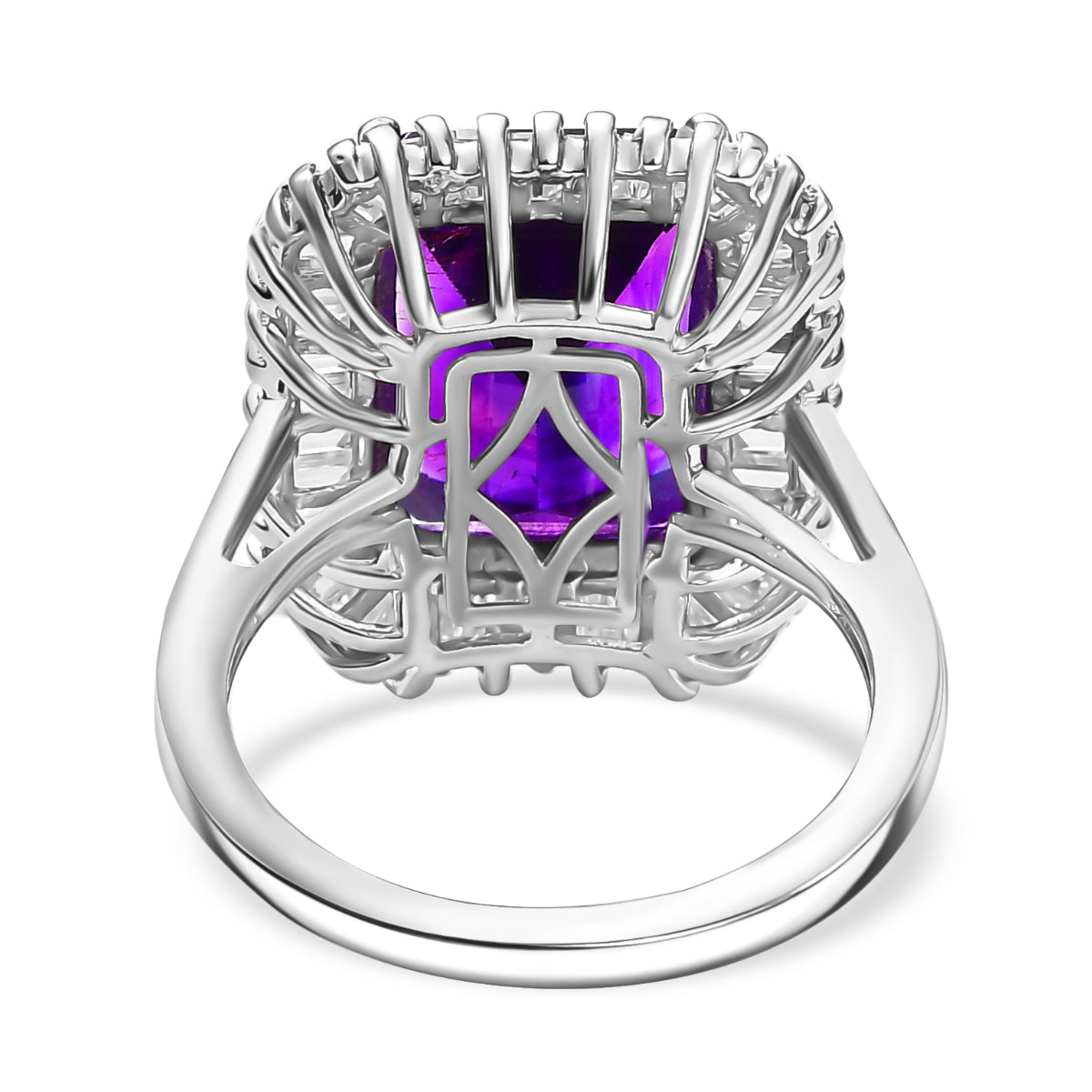 Natural AAA Moroccan Amethyst, Moissanite Halo Ring in Rhodium Overlay Sterling Silver 8.49 Ct. 8039788 4