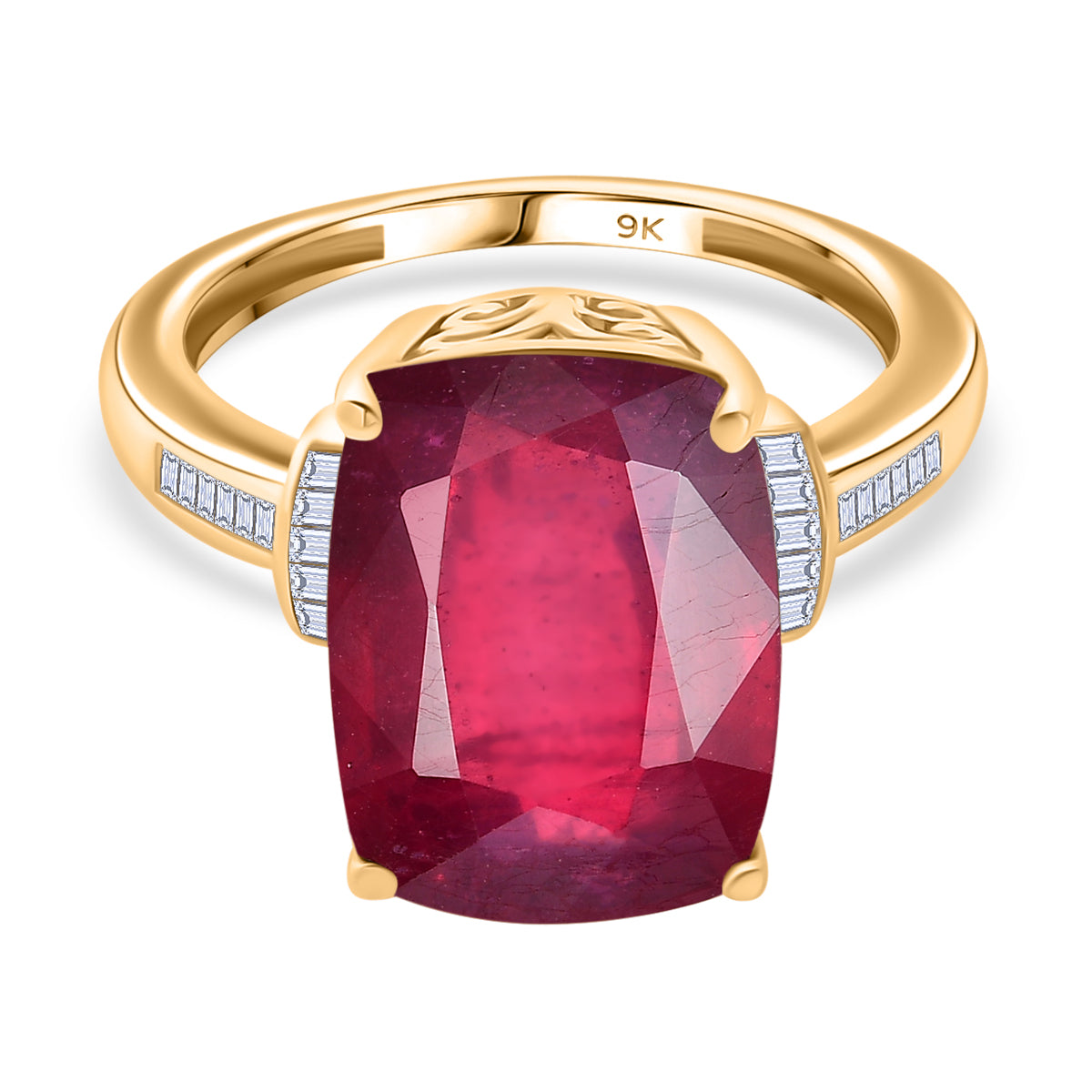9K Yellow Gold AAA African Ruby, White Diamond Ring 10.33 Ct. 8039806 0