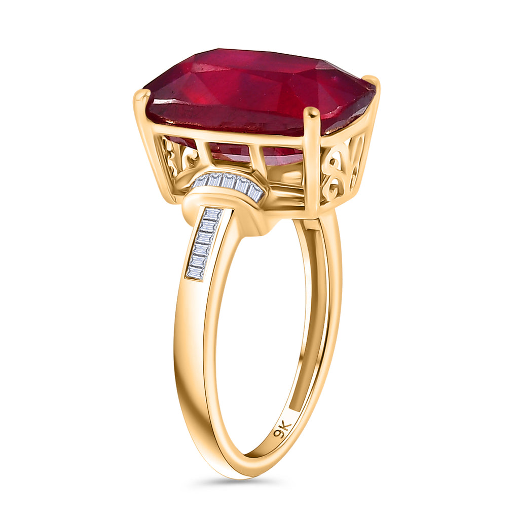 9K Yellow Gold AAA African Ruby & White Diamond Ring 10.33 Ct._8039806_3