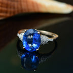 Collectors Dream - 9K Yellow Gold AAA Natural Kashmir Kyanite (4.65Ct) & Natural White Diamond Ring 4.77 Ct._8039937_1