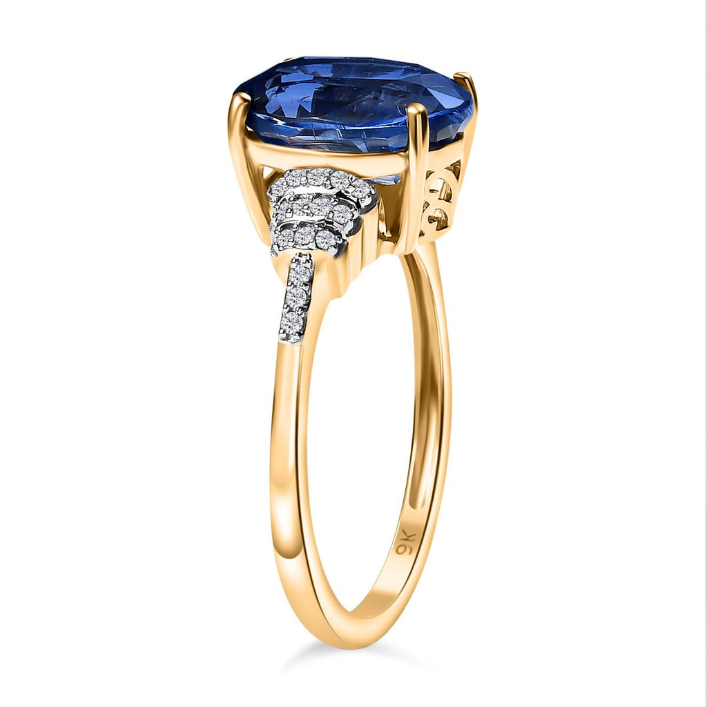 Collectors Dream - 9K Yellow Gold AAA Natural Kashmir Kyanite (4.65Ct) & Natural White Diamond Ring 4.77 Ct._8039937_3