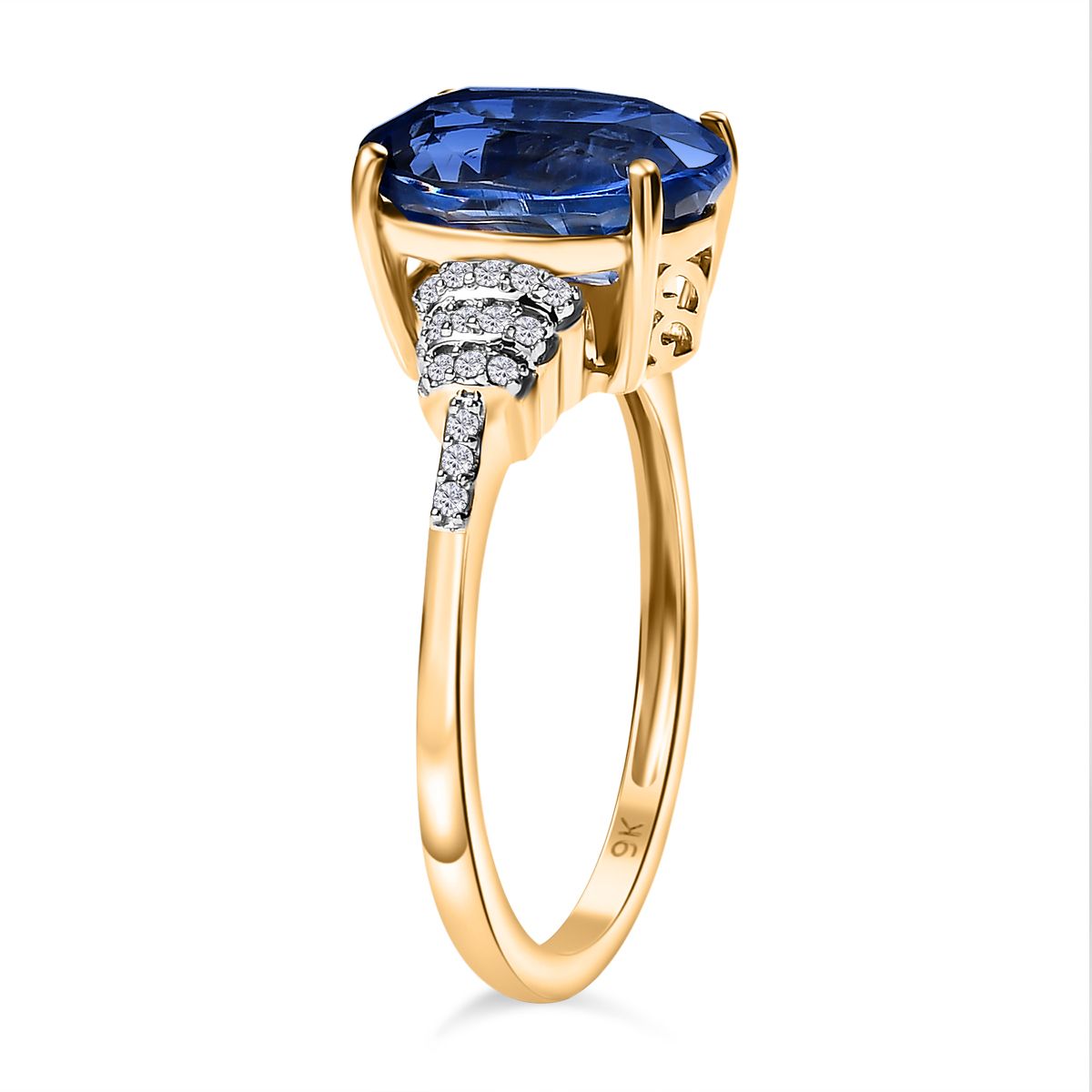 Collectors Dream - 9K Yellow Gold AAA Natural Kashmir Kyanite (4.65Ct) &amp; Natural White Diamond Ring 4.77 Ct. V32649719 4
