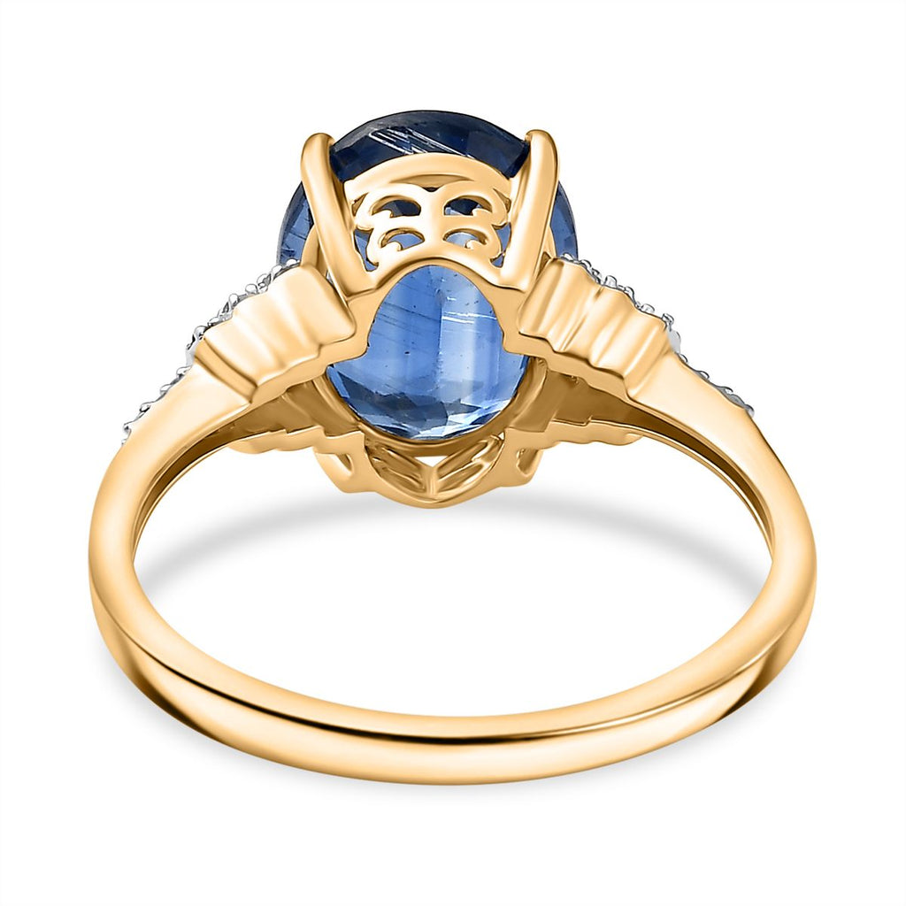 Collectors Dream - 9K Yellow Gold AAA Natural Kashmir Kyanite (4.65Ct) & Natural White Diamond Ring 4.77 Ct._8039937_4
